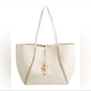 NWT Badgley Mischka Off White Pebble Vegan Leather Chain Tote with Charm $139